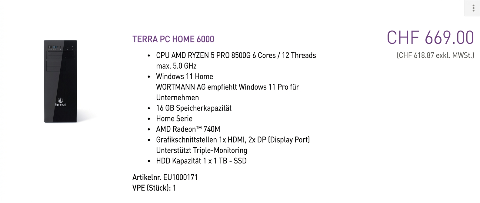 TERRA PC HOME 6000 mit AMD Ryzen 5 PRO